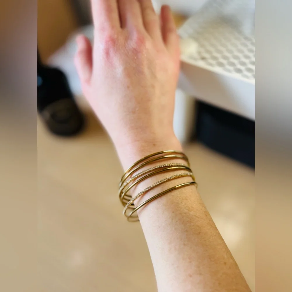 Kate Spade Gold and White Crystal Stacked Bangle Bracelet - Picture 3 of 5